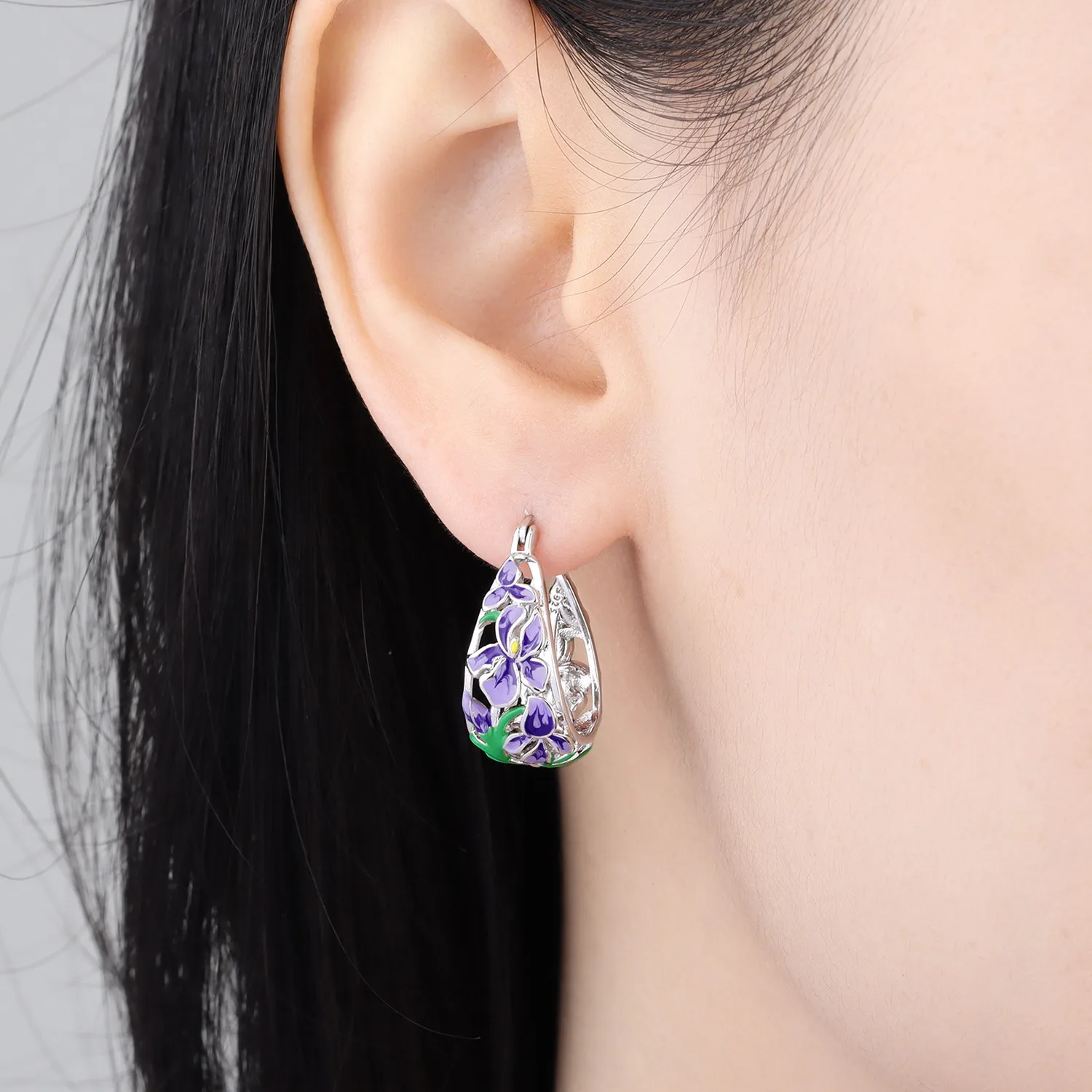 Original 925 Sterling Silber Ohrringe, Vielseitige Exquisite Iris-Blumen-Ohrringe, Schmuck für Frauen, Geburtstagsgeschenk – Detail 11