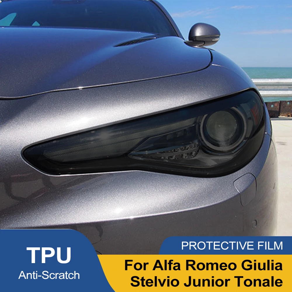 For Alfa Romeo Giulia Stelvio Junior Tonale Car Headlight TPU PPF Protective Film Smoke Black Pre Cut Anti-Scratch Vinyl Film