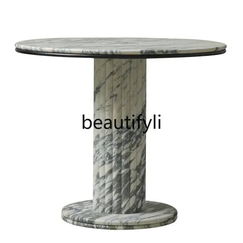 

D06 Italian light luxury high sense natural large flower white marble round table luxury stone designer dining table
