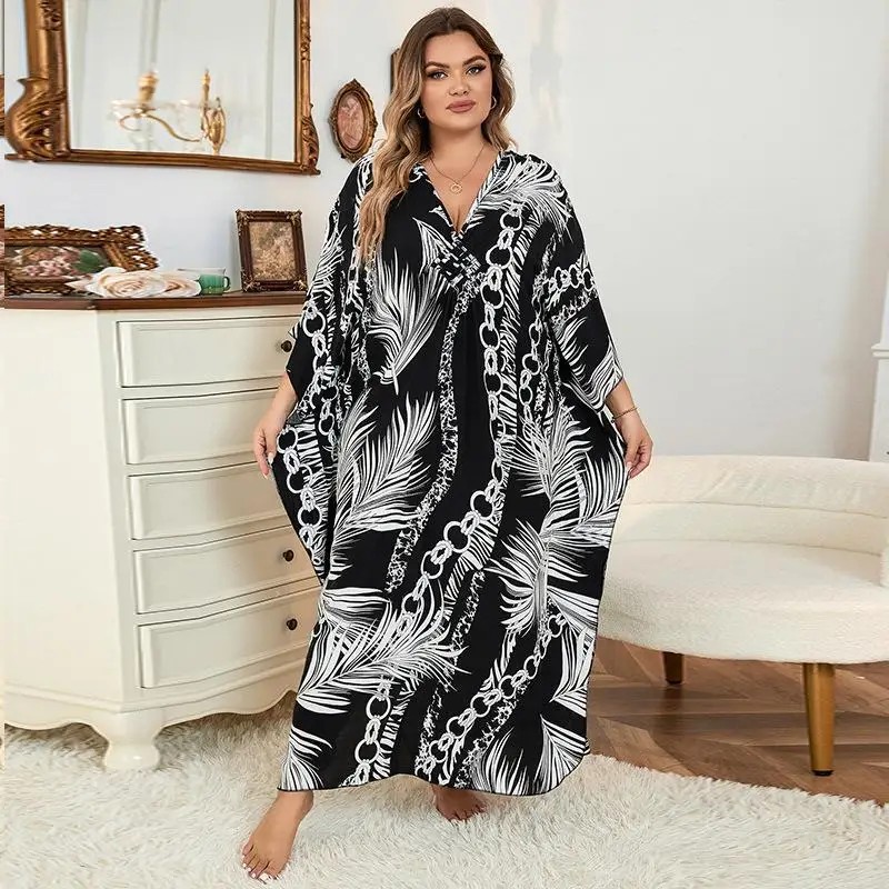 Plus Size Women\'s Clothing Bathing Suit Cover Up Colorful Beach Kaftan Dress Long Bikini Cover Up Swimsuit Beachwear