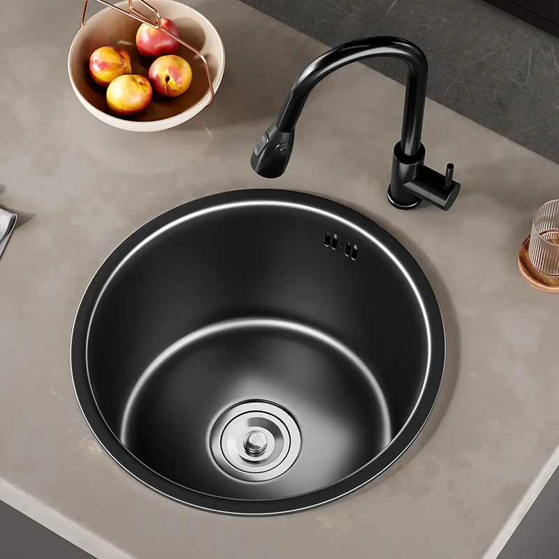 arrival Black nano round sink mini single tank 304 stainless steel small bar balcony kitchen flume balcony wash basin