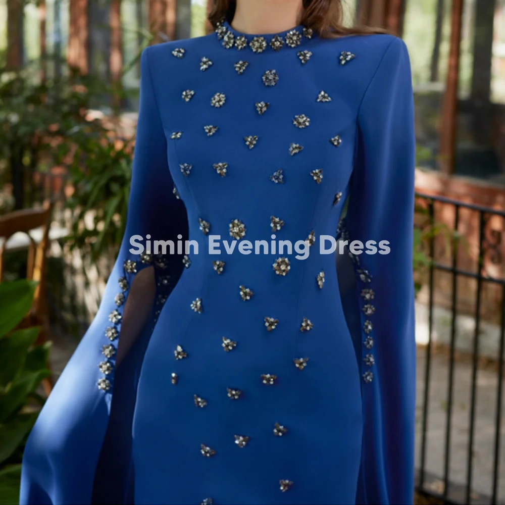

Simin Crepe Women's O-Neck Beaded Mermaid Evening Dresses Floor-Length Court Train 3/4 Sleeves Formal Prom Gown Elegant 2025