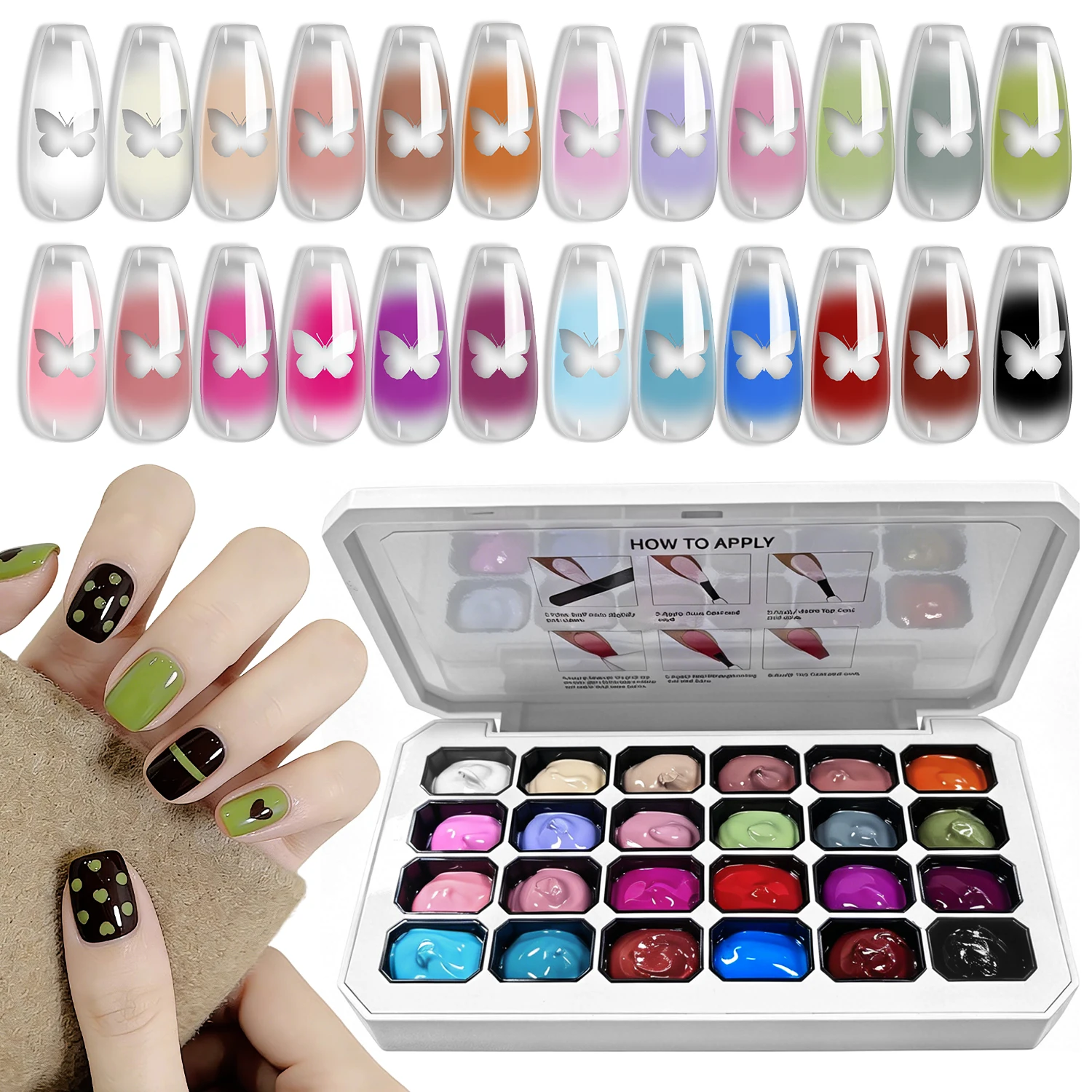 LIMEGIRL 24 Farben Farbverlauf Abwaschfreies Malgel Nagelkunst-Design Malgel Nagelgravur DIY Soak-Off UV LED Nagellack
