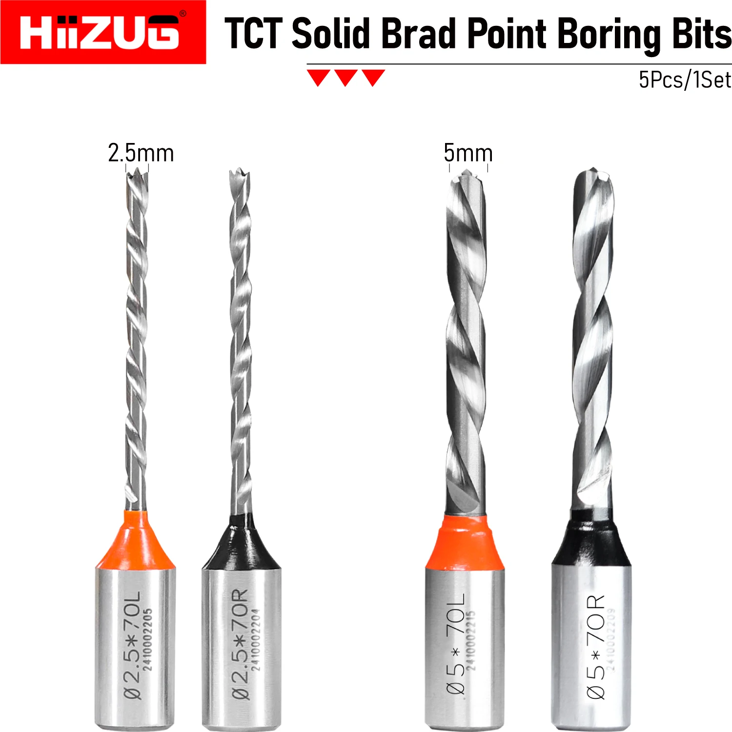 5Pcs TCT Solid High-performance Brad Point Boring Drill Bits 10mm Shank, for Wood Board Furniture Drilling Brad Point Boring Bit