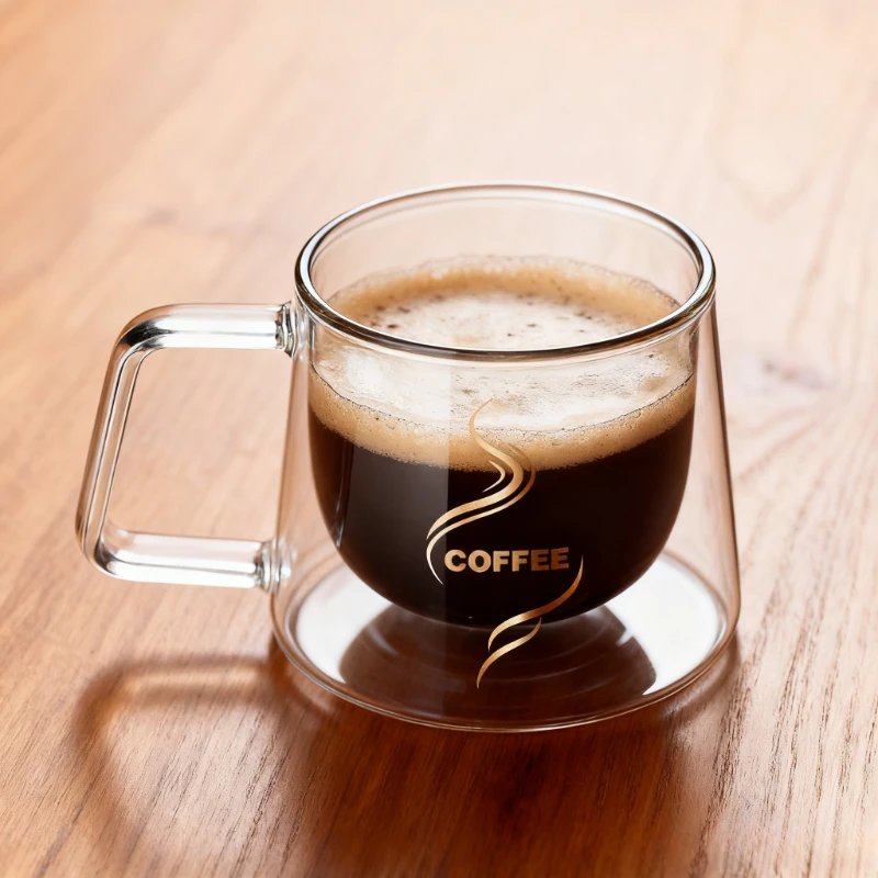 Taza de café de cristal de doble pared de 200ml, taza de café expreso transparente resistente al calor con asa, taza de agua para té y desayuno con capuchino Latte