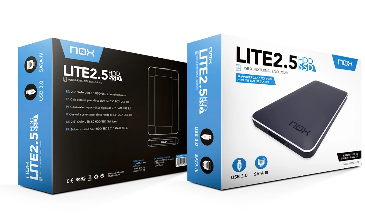 Caixa externa nox lite 2.5 hdd hdd hdd/ssd usb 3.0 disco rígido-nox