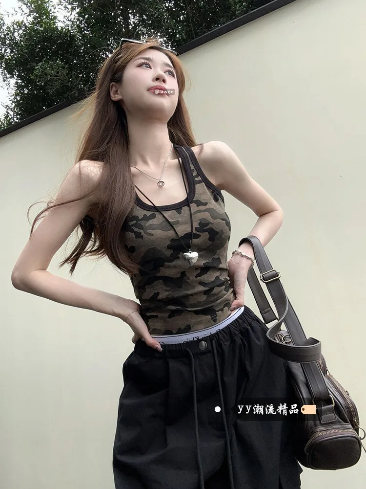 

Camouflage Minimalist Short Camisole Summer Outerwear New Fashion Streetwear Spicy Girl Slim Fit Crop Top Women Tank Top Wh24