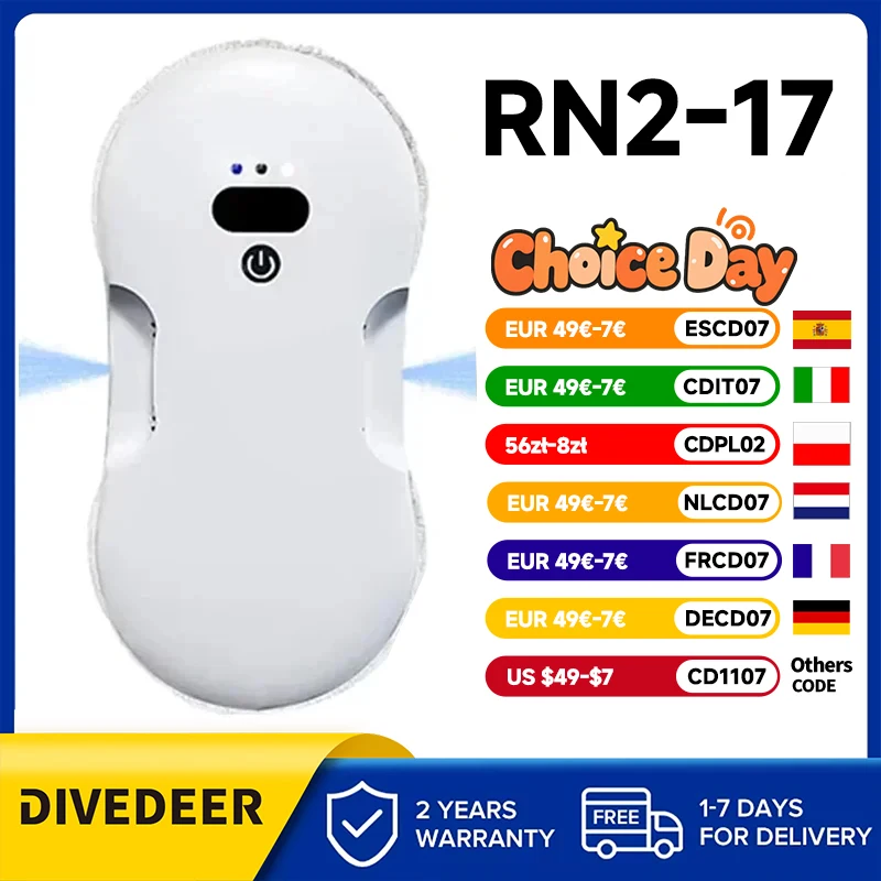 DIVEDEER macchina lavavetri a spruzzo bidirezionale grande aspirazione Macchina lavavetri per vetri automatica intelligente per uso domestico a molti piani