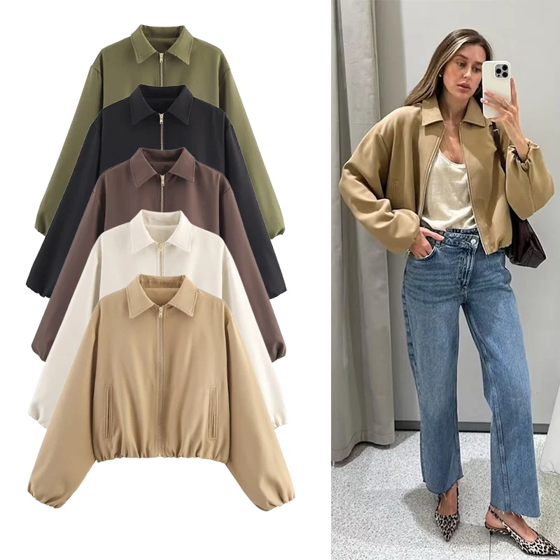

New Fashion Short Jackets For Women Autumn Long Sleeve Zipper Puffy Loose Coats Casual Female Bomber Jacket Outerwear Chic Tops