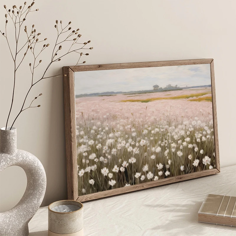 Wildflower Flower Field Pink Spring Eiffel Tower Wall Art Poster Canvas Painting Print Modern Aesthetic Farmhouse Home Decor