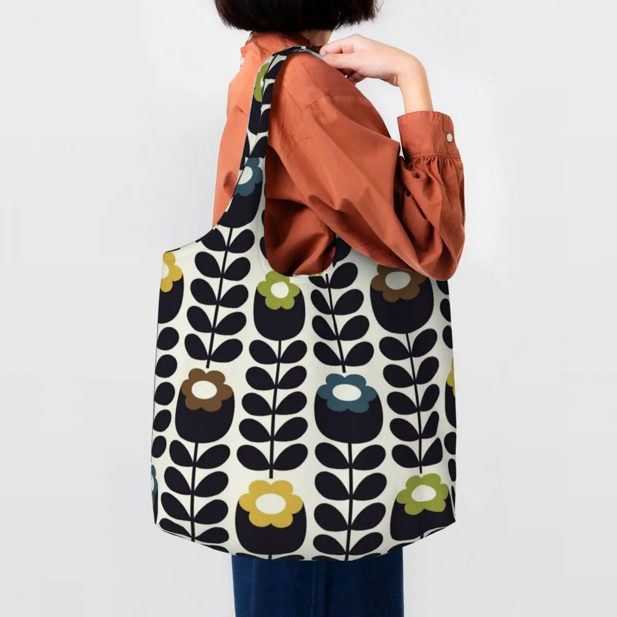 Custom Flowers Orla Kiely Grocery Shopping Tote Bags Women Canvas Shoulder Shopper Bag Big Capacity photography Handbag