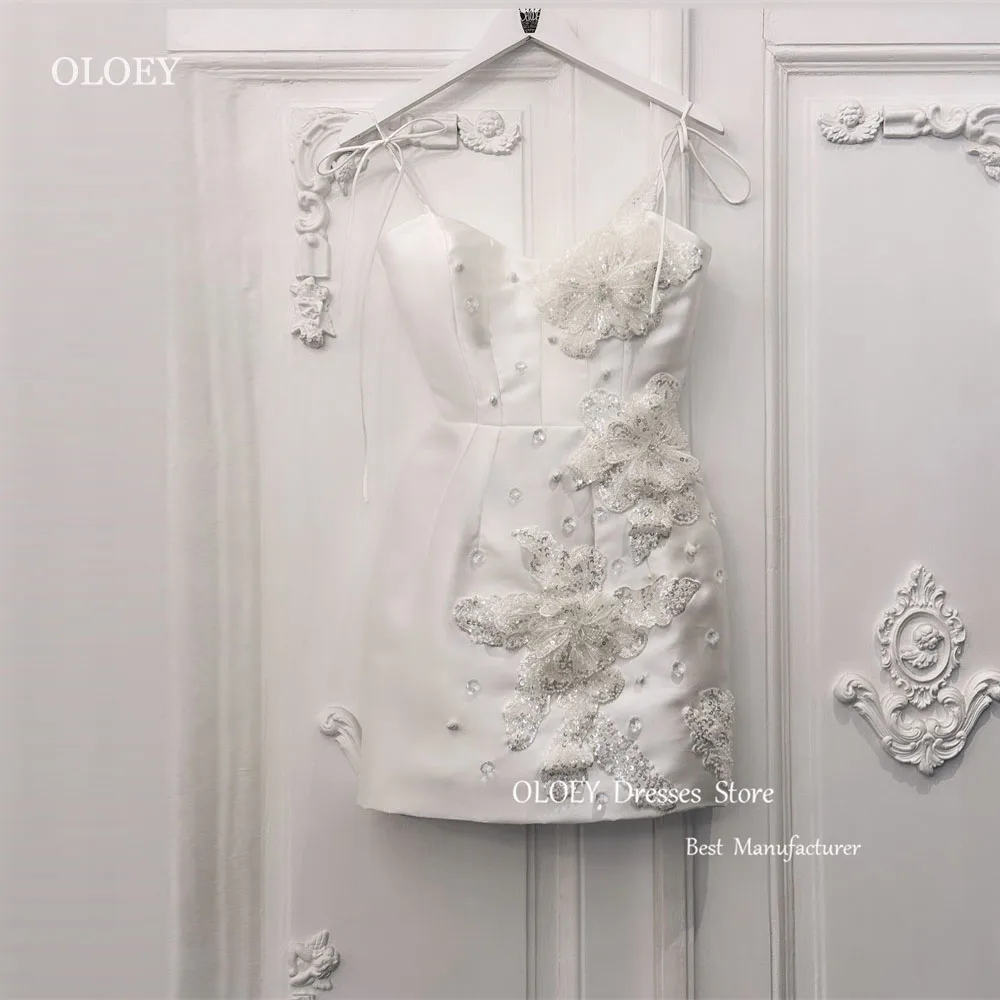 OLOEY-Mini robe de soirée blanche pour femme, tenue de Rh, de cocktail, avec fleurs 3D