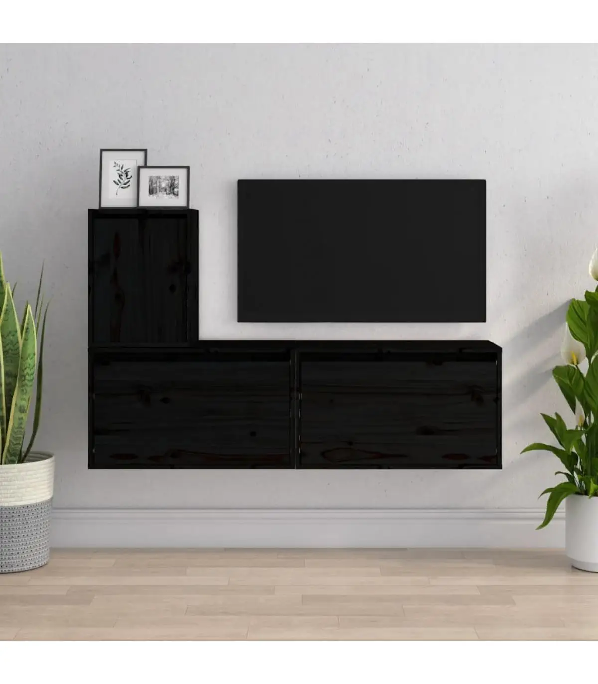 Furniture TV furniture for TV 3 pieces Black Pine solid wood