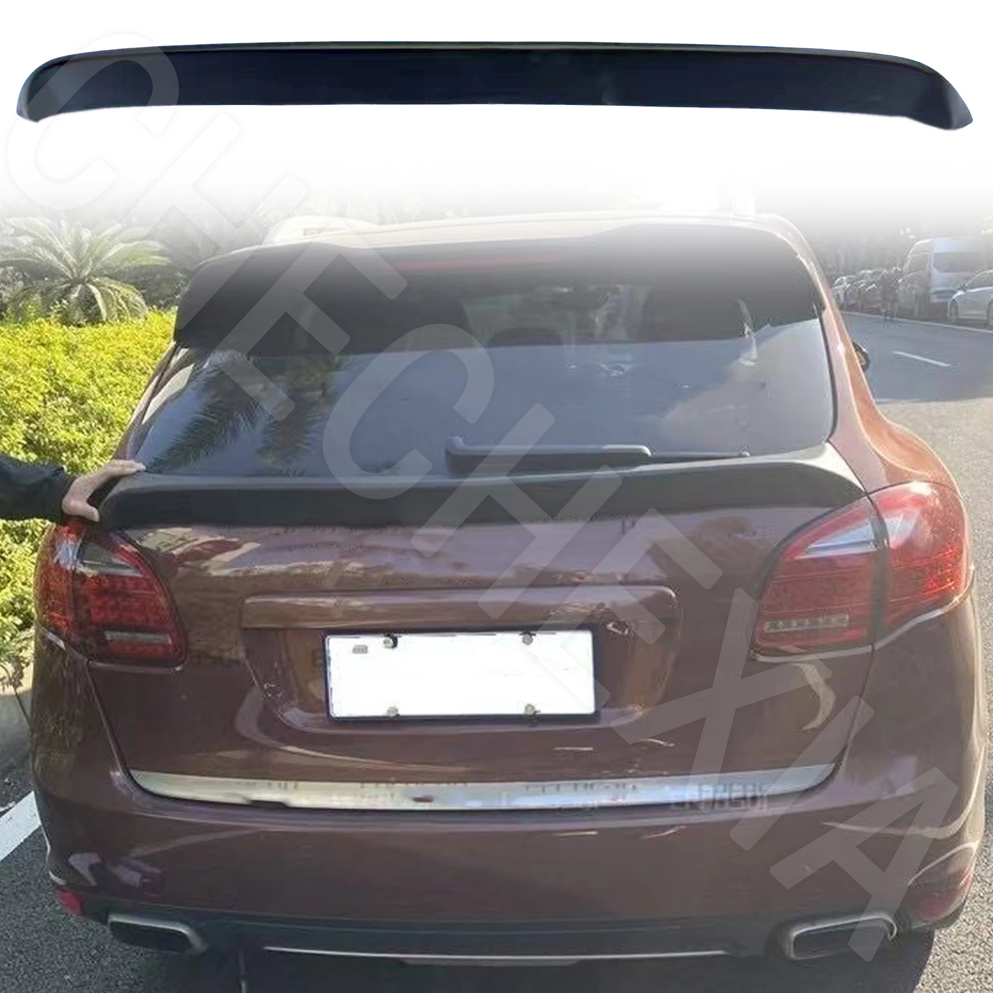 

True Carbon Fiber FRP Black Middle Wing Rear Wing Luggage Lip Top Spoiler for 2011-2014 Porsche Cayenne 958 Car Accessory
