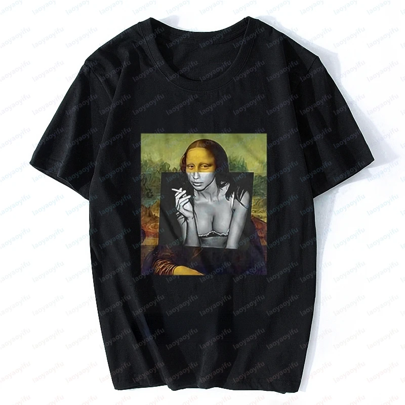 Banksy Renaissance Mona Lisa Street Artist T Shirt Men Retro Short Sleeve T-Shirt Women Funny Tee Shirt Harajuku Graphic Shirts