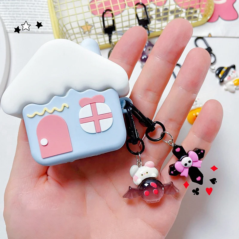 New Cute Halloween Resin Keychain For Women Keyring Bag Charm Pendant Car Airpods Box Key Accessories Children's Gifts