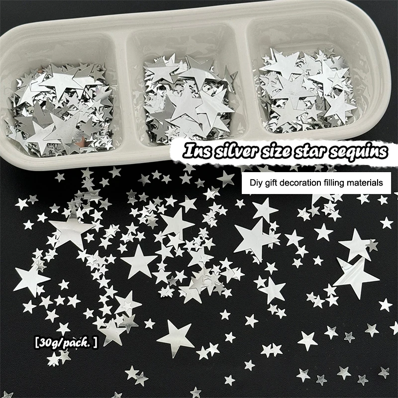 10pcs/30g Christmas metal Ins Silver Star Sequins Gift Decoration Filling Packaging Material Accessories Gift Box Decoration