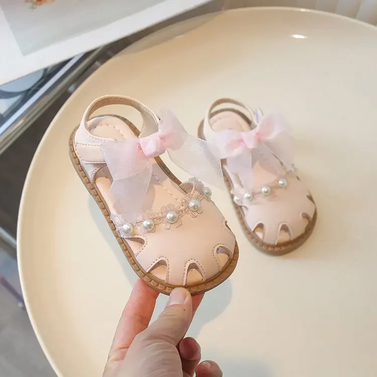 

Children's Sandals 2025 Summer New Girls' Closed-toe Sandals Fashion Bow Soft Baby Beach Shoes 1-6 Years Old