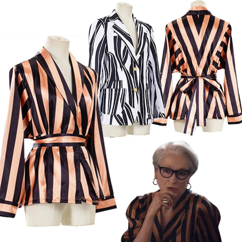 

Fantasia 2026 Movie Devil That Wears Miranda Cosplay Striped Sleepwear Women Disfraz Costume Female Halloween Carnival Clothes