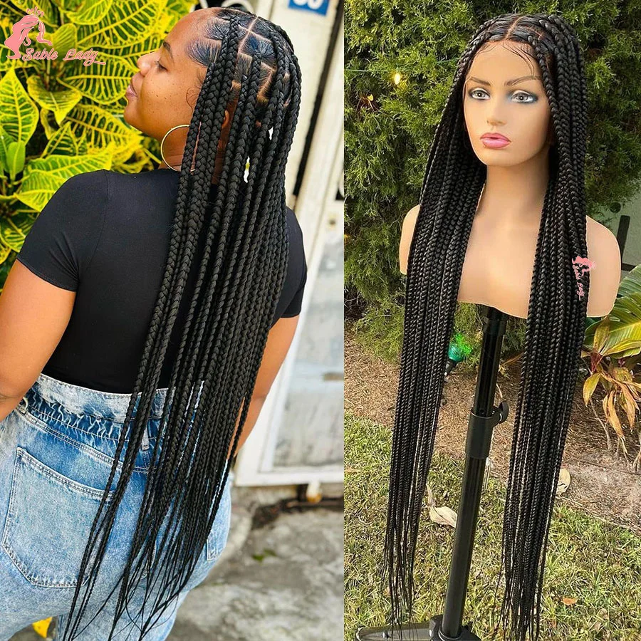 

Full Lace Cornrow Braids Synthetic Braided Wigs For Black Women Jumbo Braiding Big Square Knotless Box Braids Wig With Baby Hair