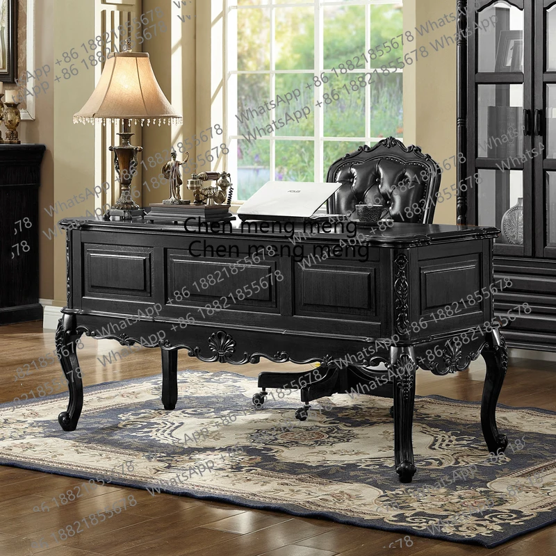 

French Retro Black Desk Vintage Style Solid Wood Home Study Bedroom Office Computer Writing Desk H