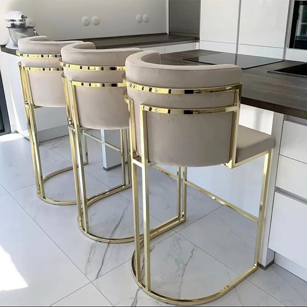 

Counter Height Bar Stool with Backrest, Modern Velvet Bar Chair with Brushed Stainless Steel Legs for Kitchen Counter