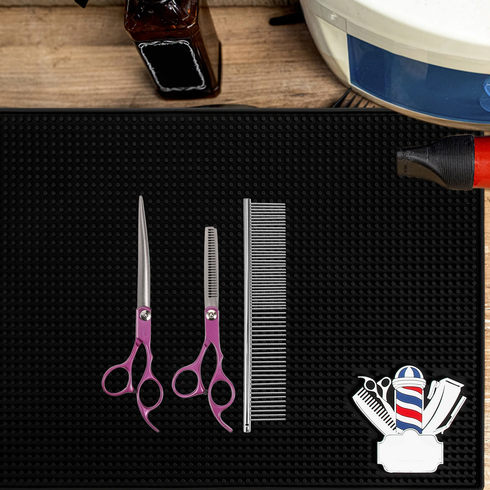 

Silicone Mat for Hair Tools Barber Station Organizer Non-Slip Design with Raised Dots Holds Clippers Combs Scissors Salon