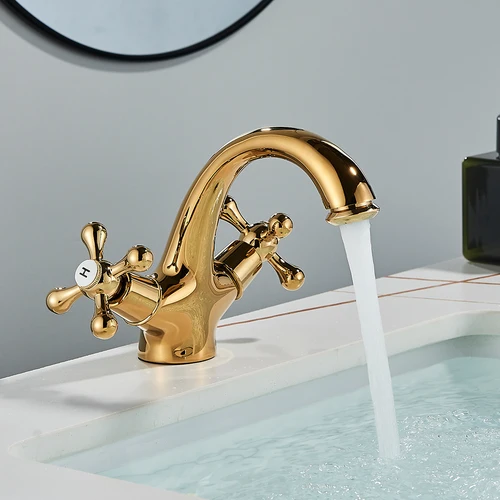 Imagen 2 del producto POIQIHY Grifo antiguo Grifo de baño Mezclador en el baño grifos de lavabo mezclador con dos manijas Agua fría y caliente montada en cubierta