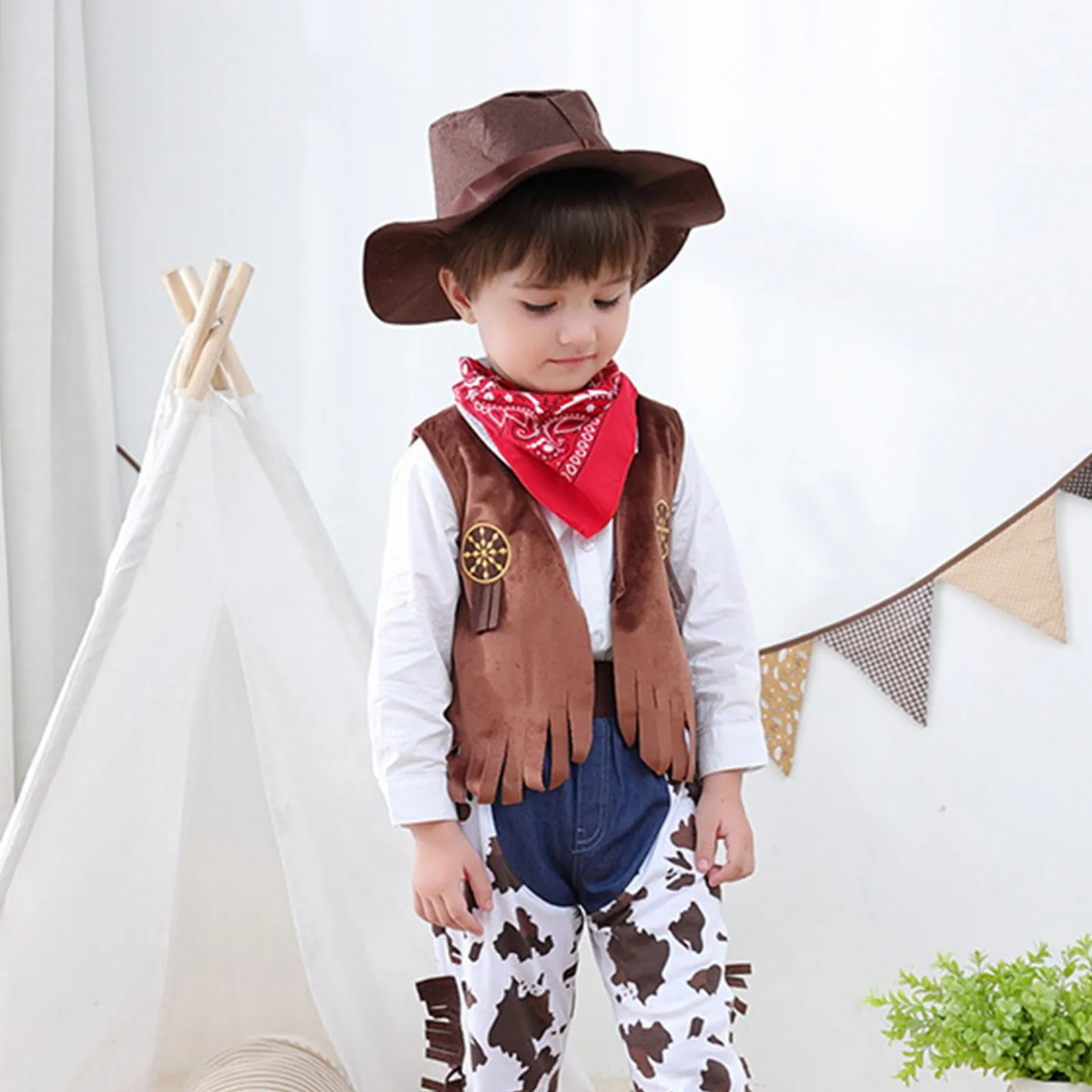 Cowboy Clothes for Boys 18M-6Y Solid Vest+Scarf+Hat Three Pieces Fashion Kids Boys Cospaly Clothes Set Baby Toddler Outfits Suit