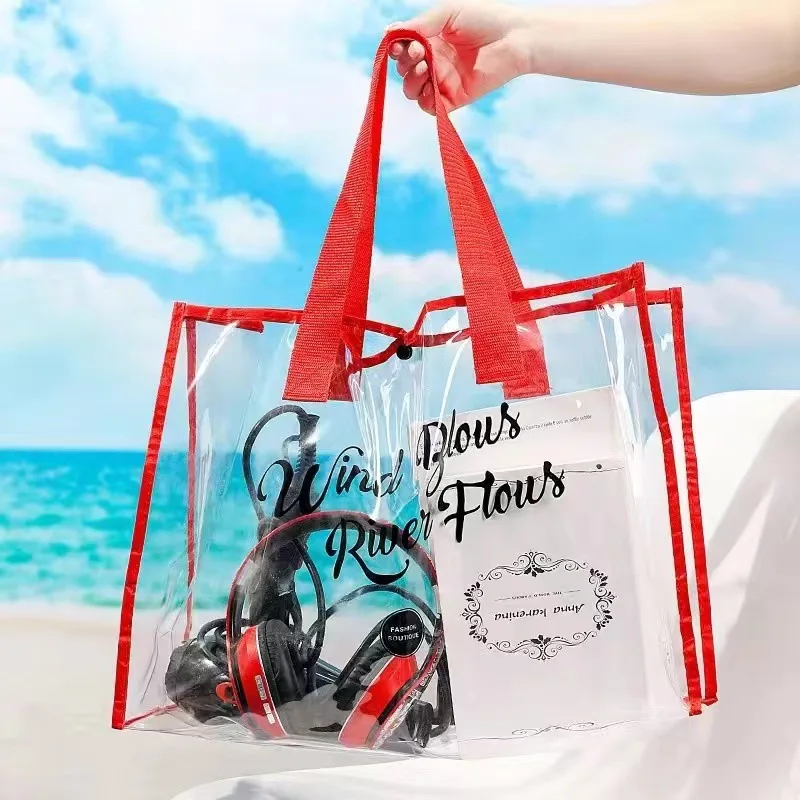 Large Capacity Women Clear Tote PVC Waterproof Transparent Handbags Female Shopper Shoulder Bag Summer Beach Portable Pouch