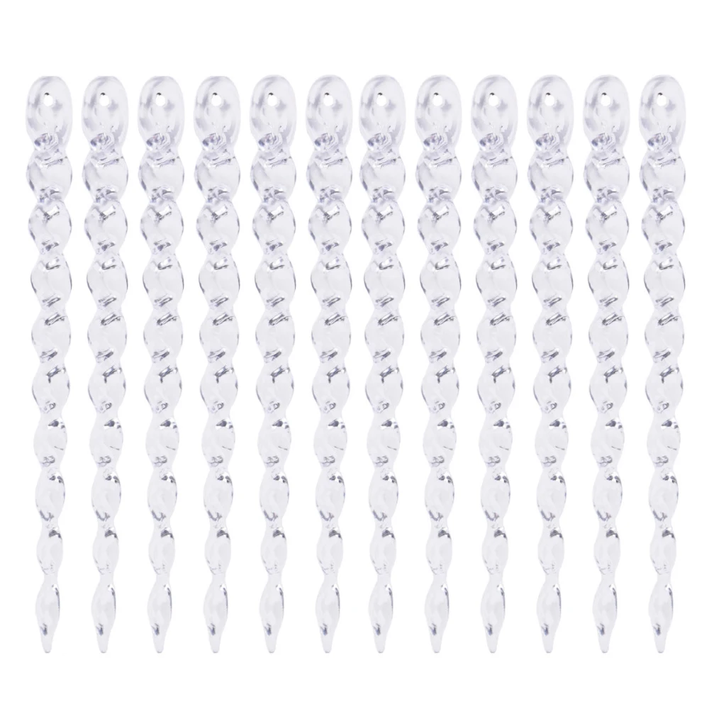 Set of 12 Icicle Ornaments with Hanging Cord Clear Plastic Pendants Designed for Christmas Tree Decoration and Winter Use