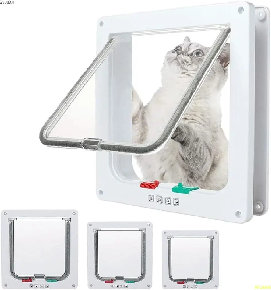 

ATUBAN Cat Door Flap Extra Large,4 Way Locking for Interior Exterior Doors,Weatherproof Pet Door for Cats Doggie Kitties&Kittens