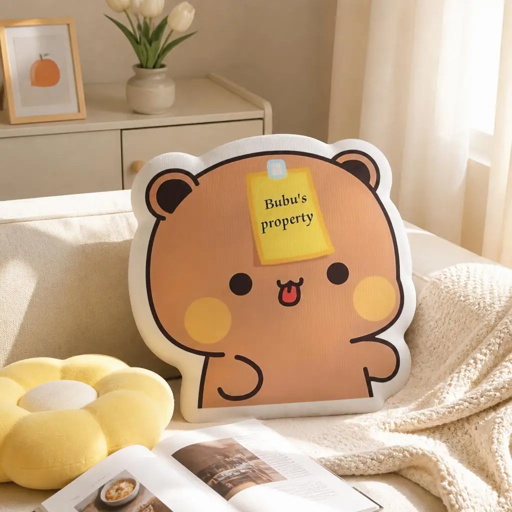Bubu Dudu Panda And Brownie Bear Couple Cushion Irregular Stuffed Throw Pillow Home Decor Gift Sofa Bed