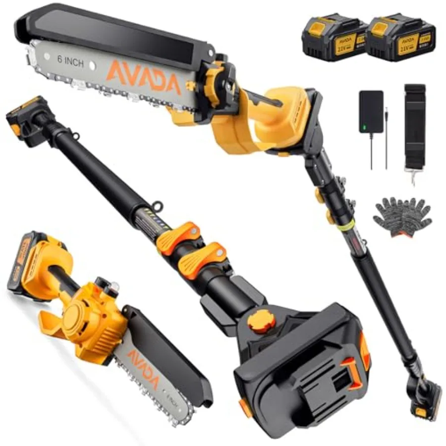 

Tree trimming pruning: aluminum pole saw chainsaw, black-gray, 2-in-1 cordless design with 1200W brushless motor and 15.7 FT ma