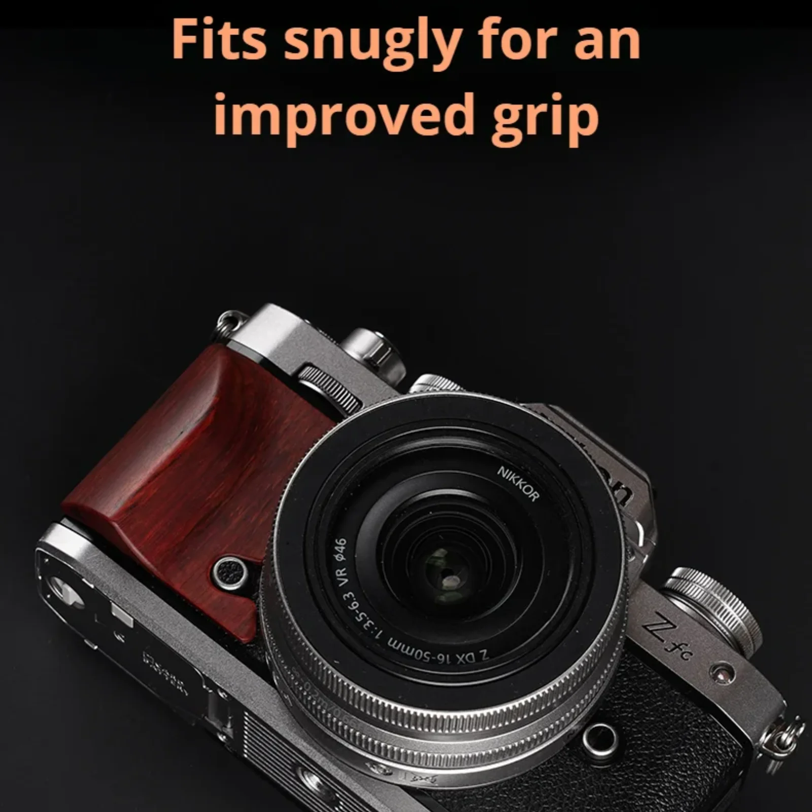 Camera Handle Wood Hand Grip Holder, For Nikon ZFC Camera, Solid Wood Handle Ebony Rosewood Enhances Grip Handle Resistance