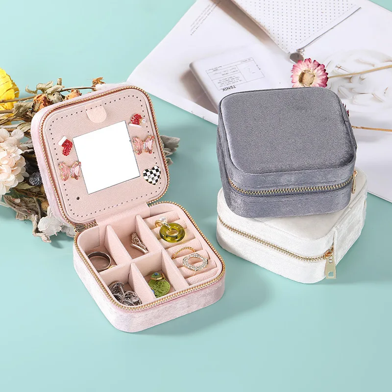 

New portable velvet jewelry box, travel jewelry ring necklace, earrings, earrings, jewelry storage box wholesale