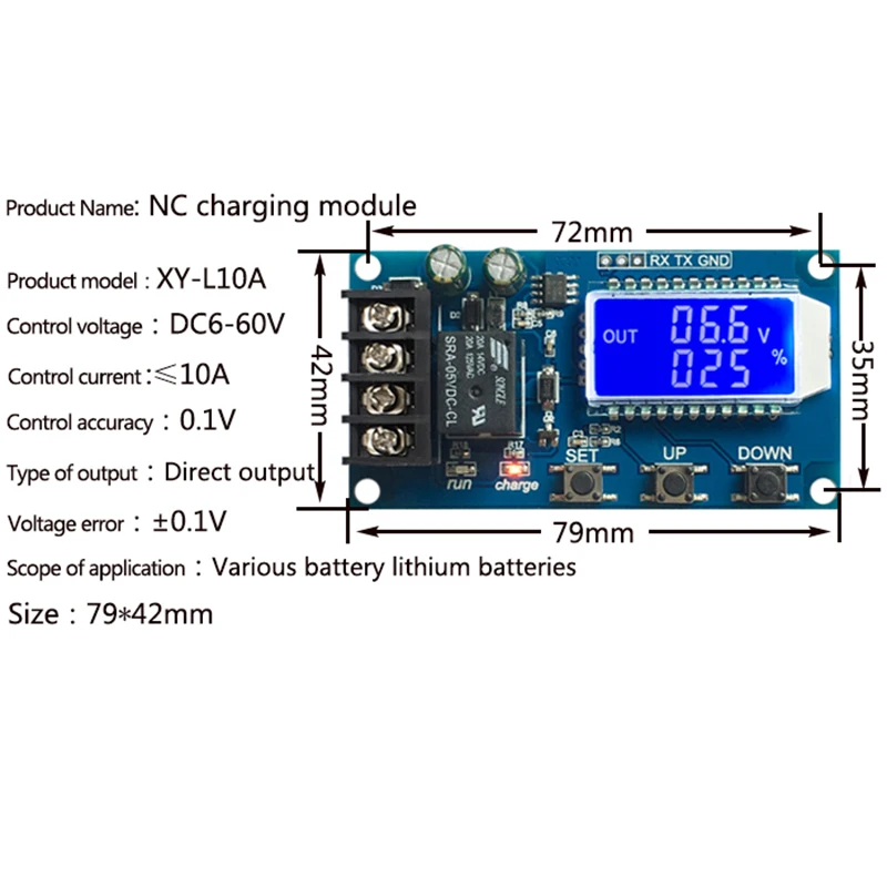 Display LCD Batteria al litio al piombo Accumulo Modulo di controllo carica batteria Scheda di protezione carica Interruttore 6-60V 10A L10A