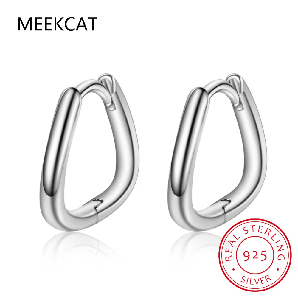 Genuine 100% 925 Sterling Silver Minimalist Line Geometric Hoop Earrings for Women Wedding Hoop Jewelry Gift 2023 BKEJ099