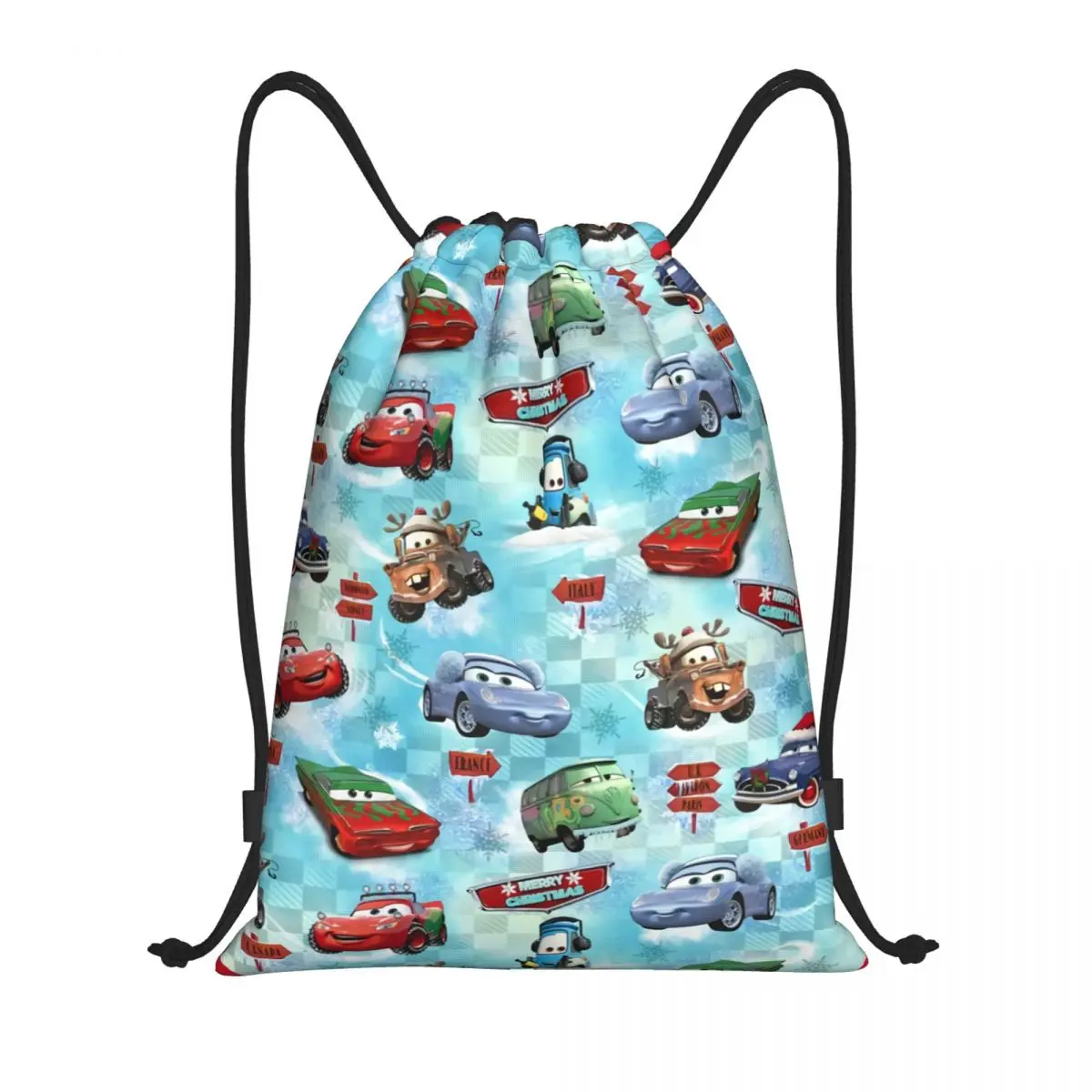 Custom Lightning McQueen Car Anime Drawstring Bag Women Men Lightweight Sports Gym Storage Backpack