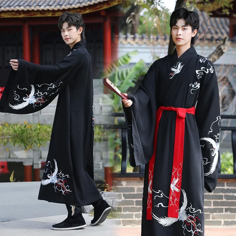 Guindaste original traje de dança folclórica chinesa homem tradicional hanfu palco cosplay roupas masculino robe + cinto espadachim tang terno filme