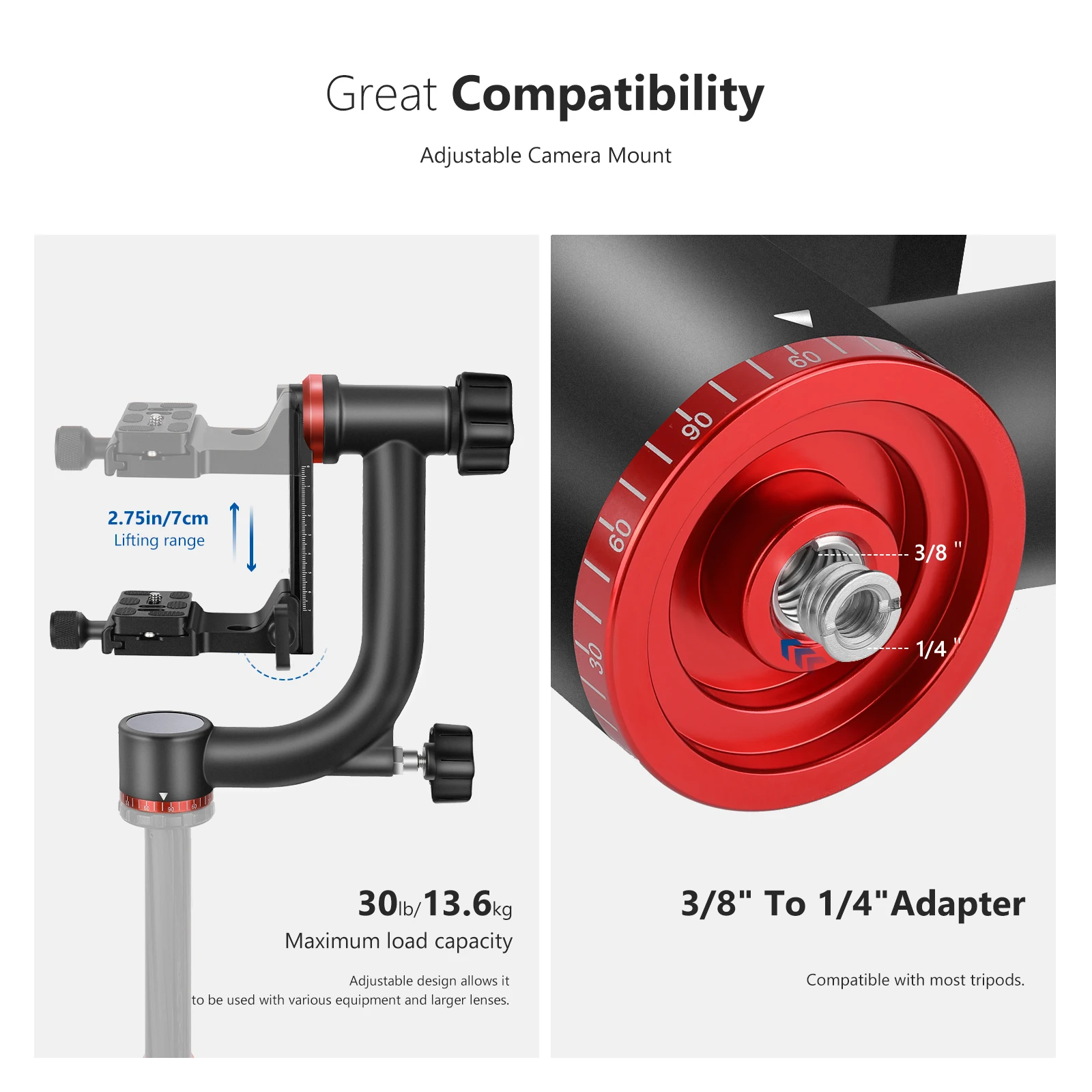 Imagem -05 - Neewer-professional Gimbal Tripé Cabeça Heavy Duty Liga de Alumínio tipo Arca Placa Liberação Rápida