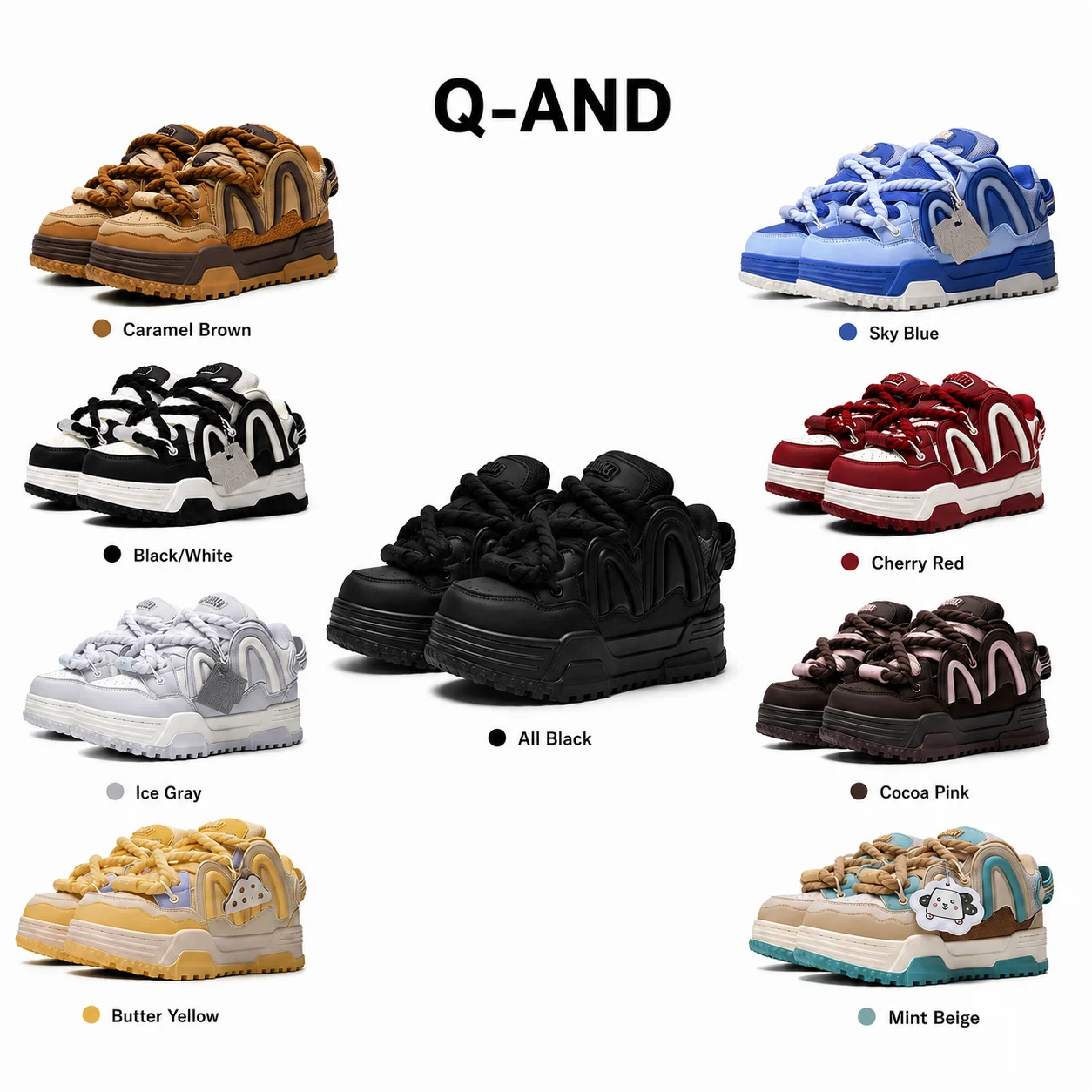 

Q-AND Women Chunky Platform Skate Board Shoes, 9 Color Options Thick Twisted Laces Casual Sneakers, Wear Resistant Non Slip Rubber Outsole Streetwear Daily Footwear