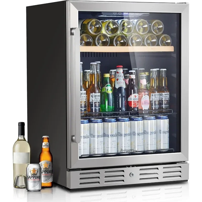 Beverage Fridge 24 Inch Beverage and Wine Cooler Built-in or Freestanding -120 Cans&16 Bottles Capacity Wine Refrigerator Cooler