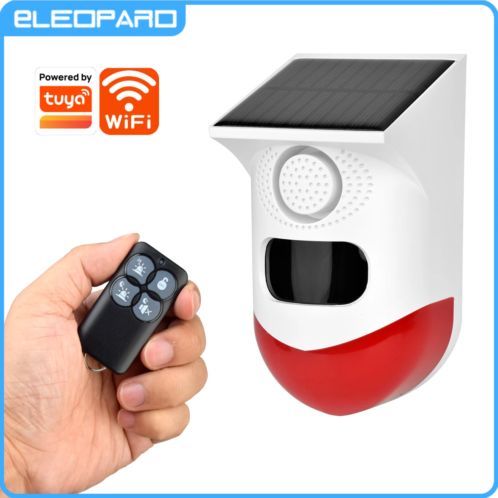 Eleopard WiFi Tuya Smart Outdoor Charging Security Sound Alarm Detector Sensor Farm Garden Solar Infrared Siren Solar