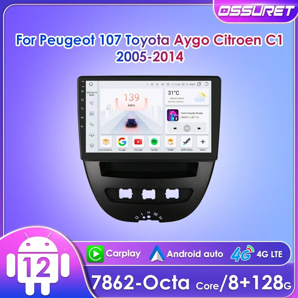 

10.1" Ossuret 2Din Android Auto Car Radio for Peugeot 107 Citroen C1 Toyota Aygo 2005 - 2014 Multimedia CarPlay RDS DSP 4G BT