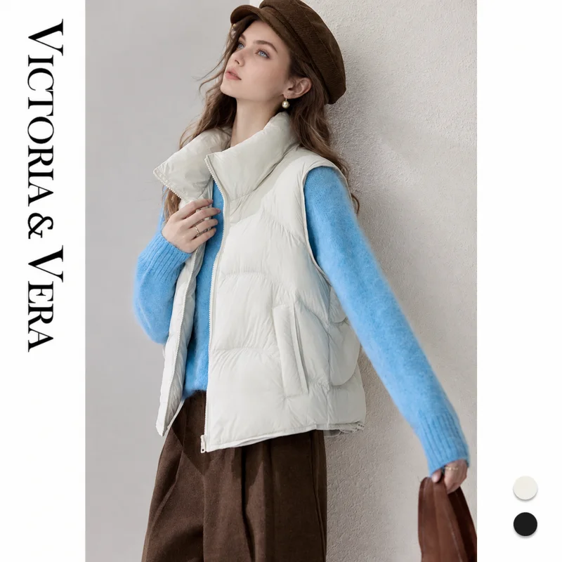 Women's Stand Collar Puffer Vest Sleeveless Quilted Lightweight Zip Up Padded Gilet for Fall Winter