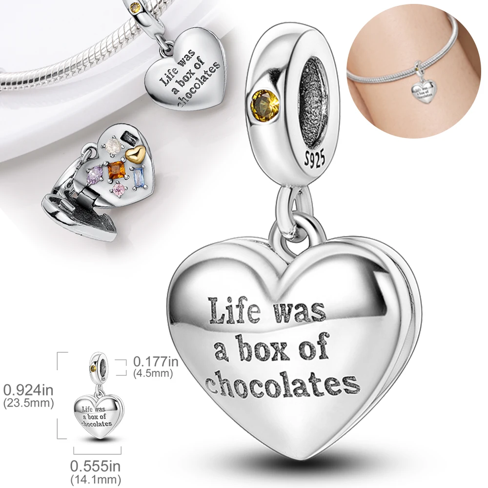 Original Charms 925 Silver Chocolate Heart-shaped Box Pendants Fit Charms Plata 925 Bracelets For Women Women Jewelry Making Diy