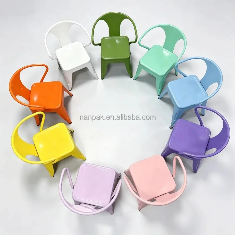 Wholesale Stackable Kids Tolix Metal Chair With Armrest Colorful Iron Children Chair for Event Hire