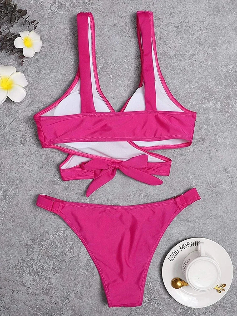 Твердое бикини с v-образным вырезом 2024, женский ажурный купальник, сексуальные купальники, женские купальники, купальный костюм, пляжная одежда