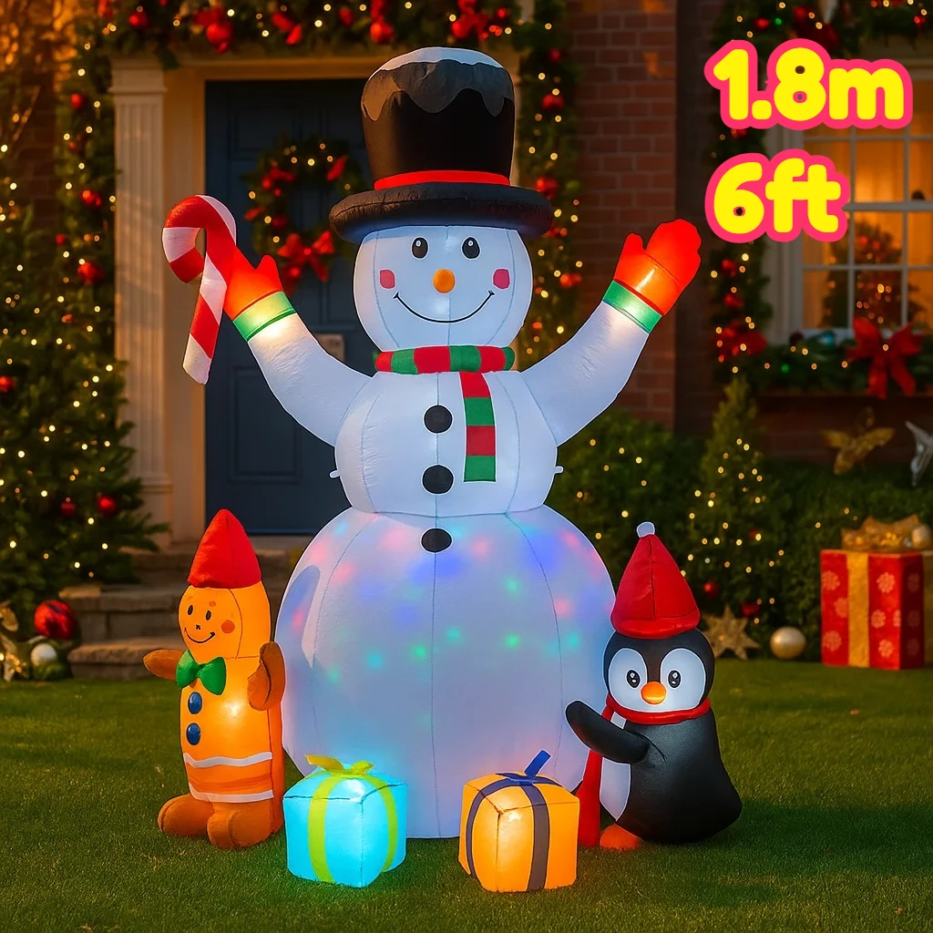 6ft decorações de natal inflável boneco de neve pinguim gingerbread homem caixas de presente brinquedos casa quintal ornamentos com luzes led decoração
